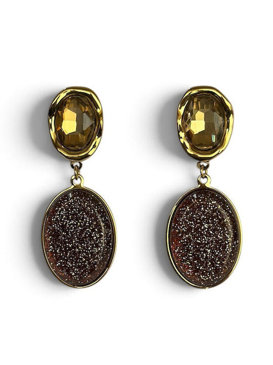 Women's Dangle Earrings Gold Oval Stones Glitter Details Prime Steel Brown Gold Women One Size Ssn298 Women's Dangle Earrings Gold Oval Stones Glitter Details Prime Steel Brown Gold Women One Size Ssn298