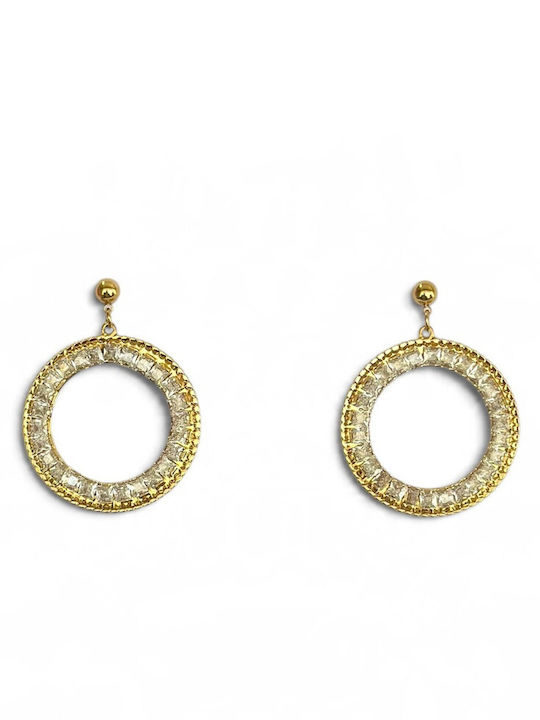 Women's Gold Dangle Hoop Earrings with White Stones Prime Steel Gold Women One Size Ssn300 Women's Gold Dangle Hoop Earrings with White Stones Prime Steel Gold Women One Size Ssn300