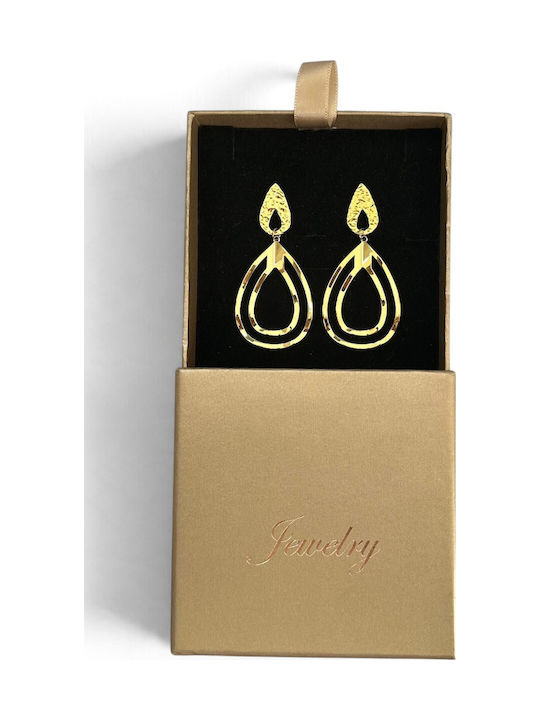 Women's Dangle Earrings Gold Teardrop Double Embossed Design Prime Steel Gold Women One Size Ssn308