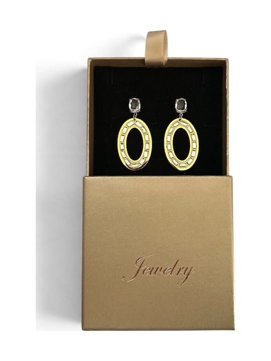 Women's Gold Oval Dangle Earrings with White Stones Prime Steel Gold Women One Size Ssn301