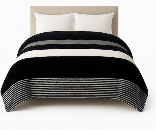 Isothermisches Bettbezug Plush Shaggy Stripe Übergröße Graue-Schwarz 220x240q Qbl-146blgr