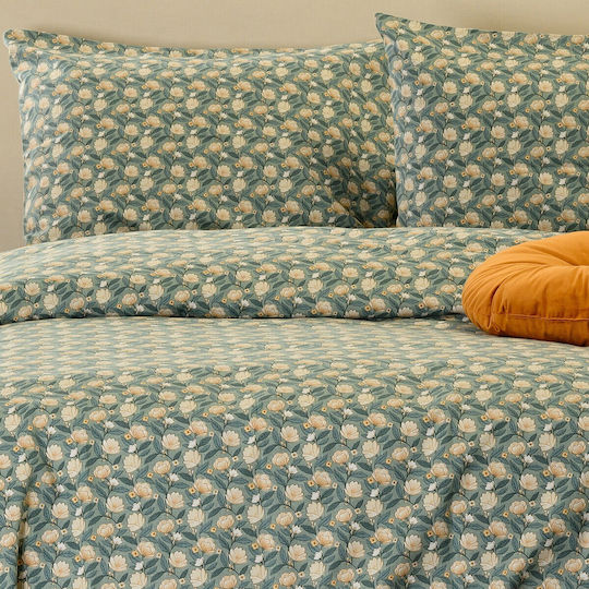 Melinen Elsa King Size Sheet Set with Fitted Sheet 180x200+32cm Aqua (4 Pieces)