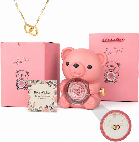 Teddy Bear Rose Necklace Hearts – Red Gift Set