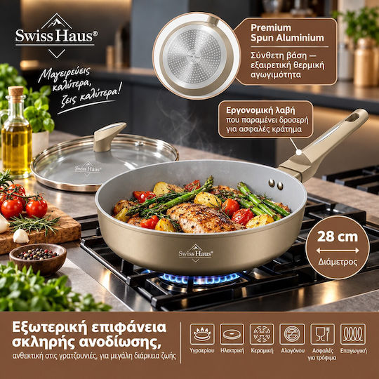 Swiss Haus Cast Aluminum Pan with Lid and Non-Stick Coating 28cm
