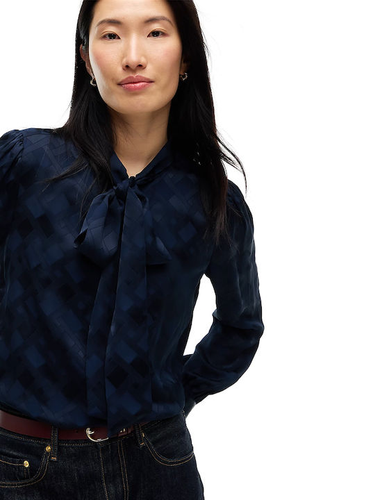 Women's Long Sleeve Silk Shirt Blue Striped