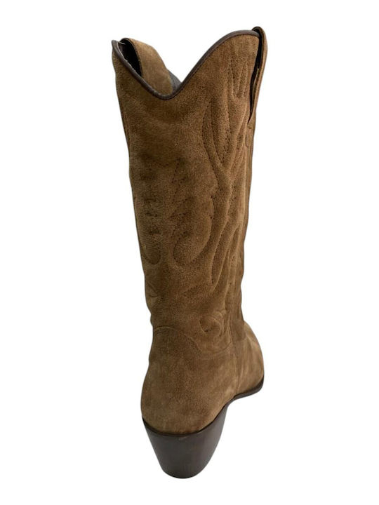 Damenlederstiefel Cowboy Beige