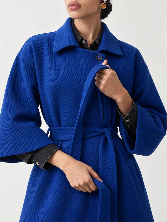 Damen-Kurzmantel Blau mit Knöpfen
