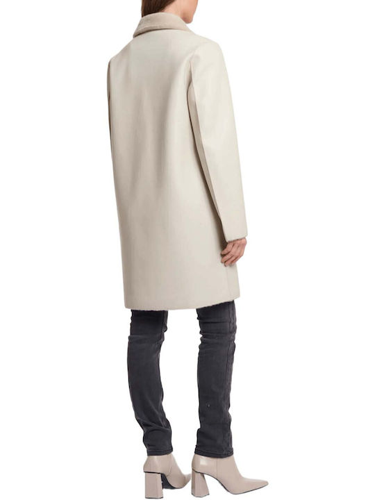 Women's Ecru Coat with Fur Details