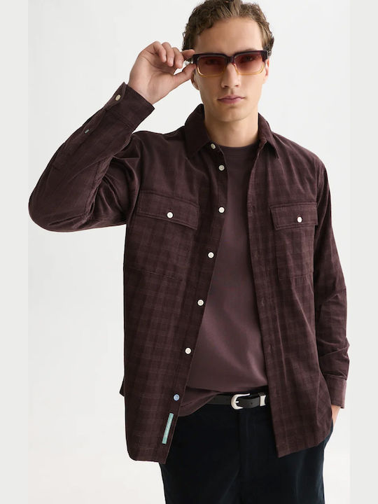 Scotch & Soda Cămașă cu Mâneci Lungi din Catifea Raiată, cu Croială Largă, în Carouri, Raisin