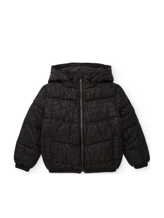 Kids’ Short Quilted Hooded Jacket Black