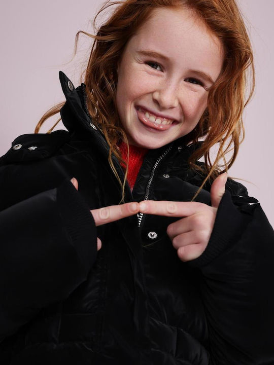 Kids' Short Hooded Parka Black