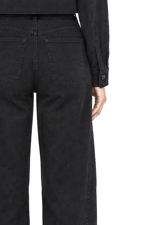 Women's High-Rise Fabric Trousers in a Loose Fit Black