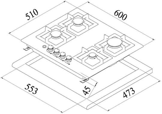 La Germania Freestanding LPG & Electric Cooktop Inox With Lock Function 60x51cm Silver