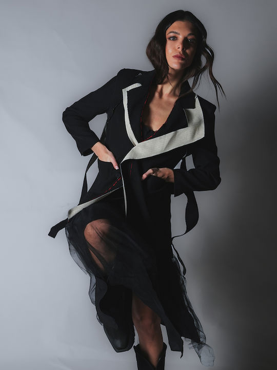 Sotris Langer Damenblazer Schwarz