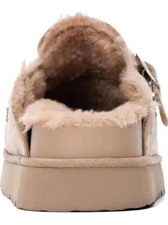 Wildleder-Clogs Damen Hausschuhe Beige