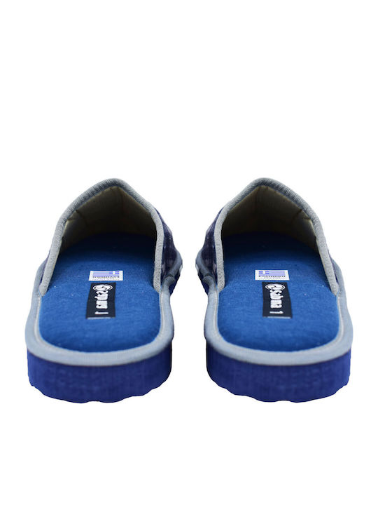 Closed Men's Slippers with Blue Patterns