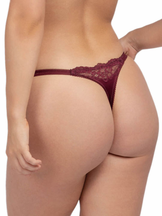 Damen-String 2er-Pack mit Spitze in Burgunderrot