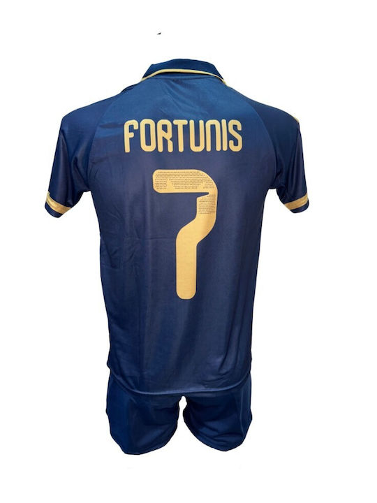 Kids' Olympiacos Fortounis Football Kit Blue Gold Collar 101026-08
