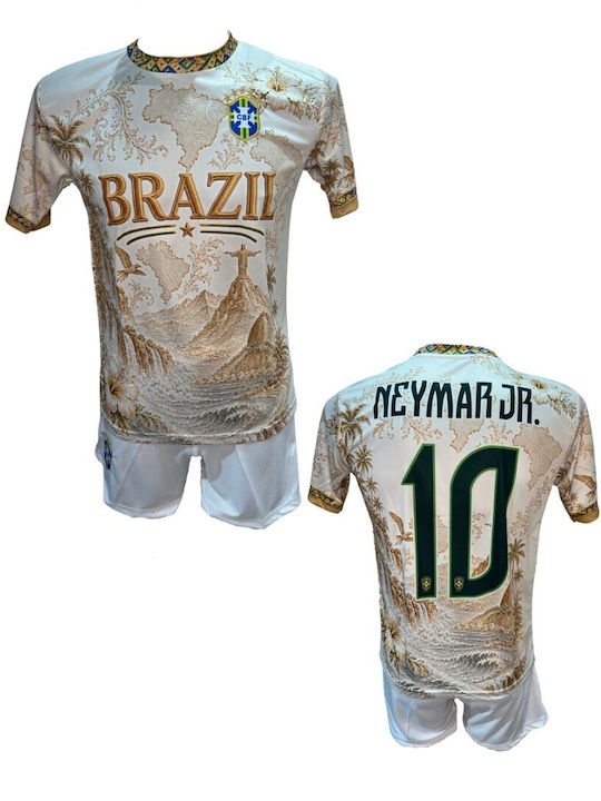 Kids’ Football Kit Neymar Brazil National Team Gold Beige Patterns 101026-05
