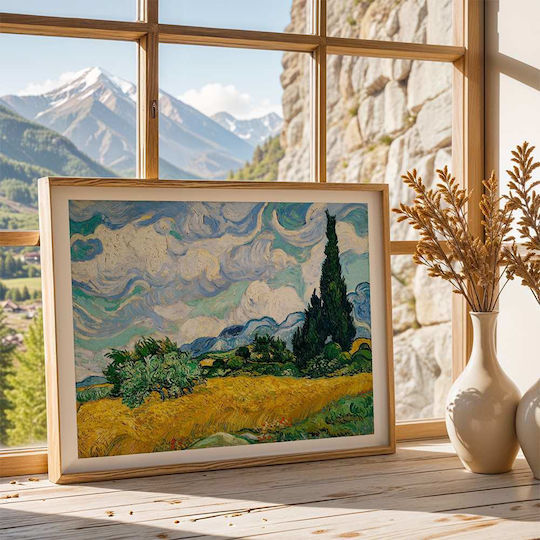 Постер Ван Гог Пшенично поле с кипариси Art108 50cm X 70cm Премиум Черна Дървена Рамка-56093pd148483f55323