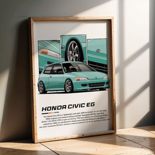 Poster Honda Civic Eg Cr030 50cm X 70cm Premium Μαύρο Ξύλινο Κάδρο-62999pd133380f55323