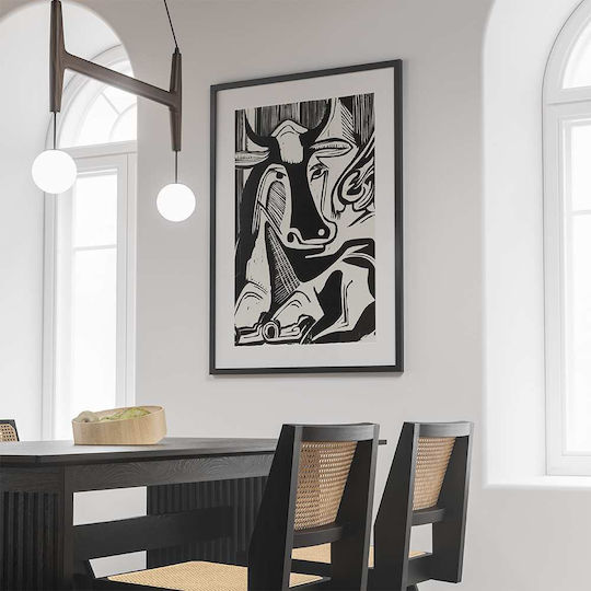 Poster Liegende Kuh Large Cow Lying Down Art140 50cm X 70cm Premium Μαύρο Ξύλινο Κάδρο-56066pd148508f55323