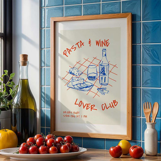 Poster Pasta & Wine Lovers Club Pst25350 50cm X 70cm Premium Black Wooden Frame-62185pd128209f55323
