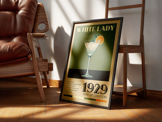 Vintage-Poster White Lady Classic Cocktail Pst25372 50 cm X 70 cm Premium Schwarzer Holzrahmen-63784pd137418f55323