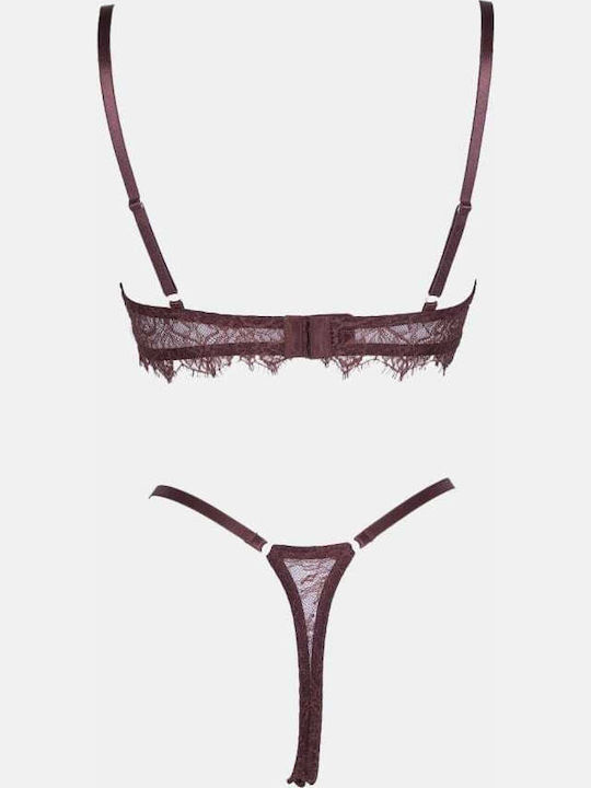 Decoro Spitzen-Dessous-Set mit Slip Braun