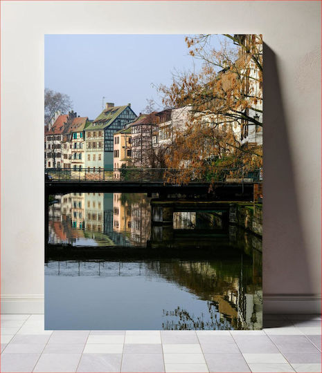 Reflection Of Houses By The River Αντανάκλαση Σπιτιών Δίπλα Στο Ποτάμι σε Καμβά