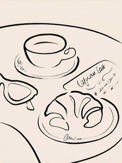 Poster French Breakfast Linear Design Pst25332 40cm X 50cm Ramă Albă Din Lemn