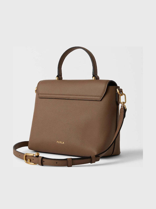 Furla Moonlight S Дамска Кожена Чанта С Капак За Ръка, Кафява