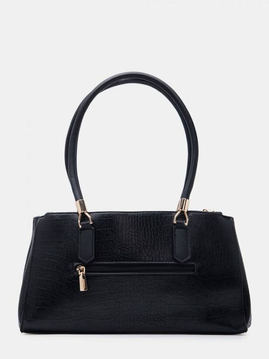 Croco Tote-Tasche für Damen aus Stoff mit Krokodilprägung Schwarz