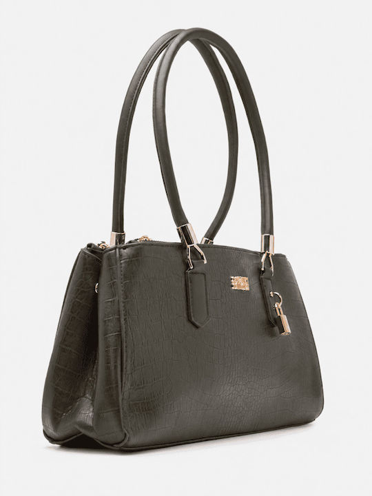 Croco Handtasche aus Stoff für Damen mit Kroko-Muster in Khaki