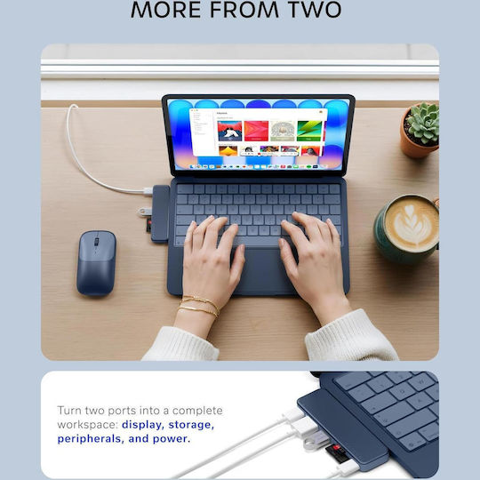 Satechi USB хъб с 5 порта и USB-C / USB-A връзка, син