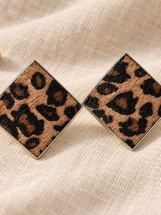 Enoch Quadratische Ohrringe Animal Print Silber