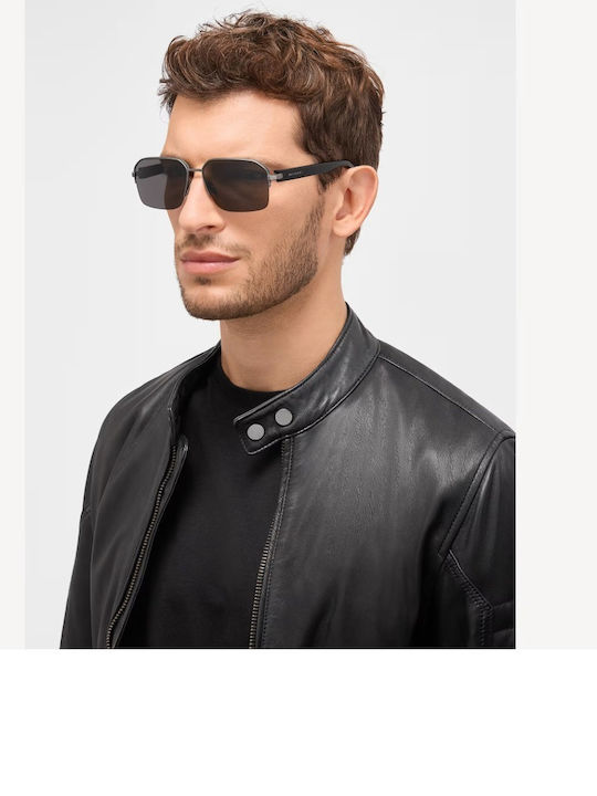 Herren-Sonnenbrille mit grauem Schildpatt-Rahmen und grünem polarisiertem Glas