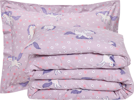 Das Home Single Sheet Set with Elastic Band Made of Cotton & Polyester Lilac 170x260cm 3 Pieces