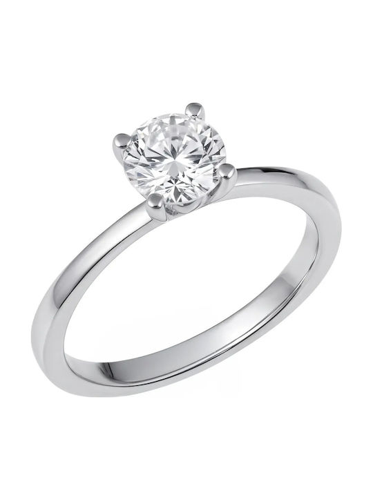 Inel de logodnă cu un singur diamant din Aur Alb 14K cu Diamant Inel de logodnă cu un singur diamant din Aur Alb 14K cu Diamant