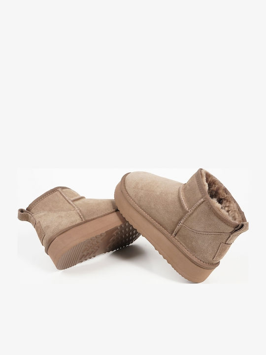 Wildleder Damen Stiefeletten mit Fell in Cognac