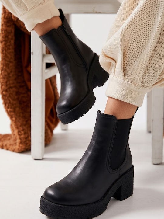Suede Women's Chelsea Ankle Boots with High Heel Black