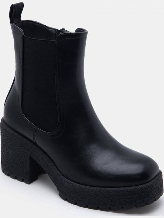 Suede Women's Chelsea Ankle Boots with High Heel Black