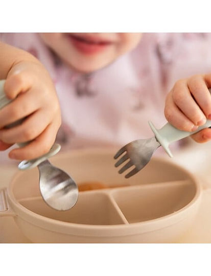 Babyono Βρεφικό Σετ Κουτάλι & Πιρούνι από Σιλικόνη Γαλάζιο 2τμχ