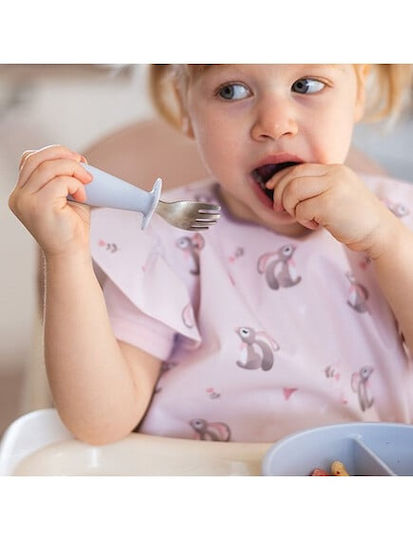 Babyono Βρεφικό Σετ Κουτάλι & Πιρούνι από Σιλικόνη Γαλάζιο 2τμχ