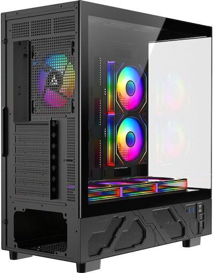 Dervish Mark 1 Gaming Midi Tower Computer Case with Side Window and ARGB Lighting Black
