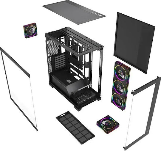 Mirage Mark 3 Gaming Midi Tower Computer Case with Side Window and ARGB Lighting Black
