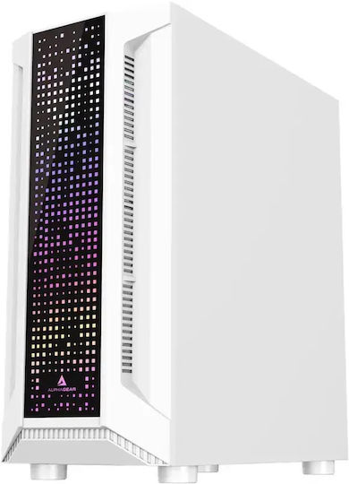 Trickster Gaming Midi Tower Computer Case with Side Window and RGB Lighting White