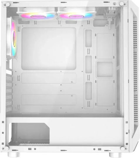 Trickster Gaming Midi Tower Computer Case with Side Window and RGB Lighting White