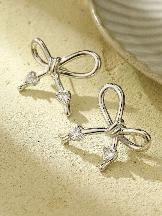 Stainless Steel Bow Earrings with Stones Gold Stainless Steel Bow Earrings with Stones Gold