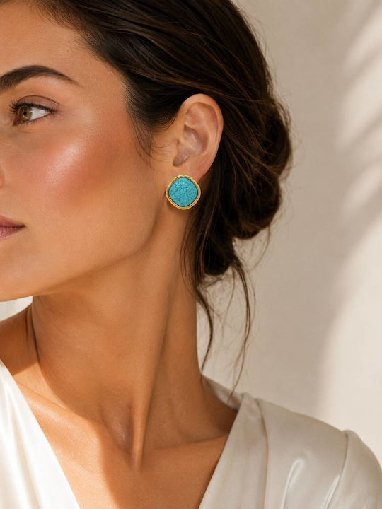 Women's Stainless Steel Earrings Turquoise Resin Gold